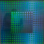 Victor Vasarely, Zoeld V,1967
Das Formenvokabular seines künstlerischen Schaffens umfasst Quadrat, Raute, Dreieck, Kreis und Stabform. Dabei nutzte er konsequent kinetische Effekte und optische Phänomene. Hell-Dunkel-Effekten physikalisch nicht mögliche Perspektiven entstehen lässt.