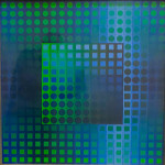 Victor Vasarely, Zoeld V,1967
Das Formenvokabular seines künstlerischen Schaffens umfasst Quadrat, Raute, Dreieck, Kreis und Stabform. Dabei nutzte er konsequent kinetische Effekte und optische Phänomene. Hell-Dunkel-Effekten physikalisch nicht mögliche Perspektiven entstehen lässt.
